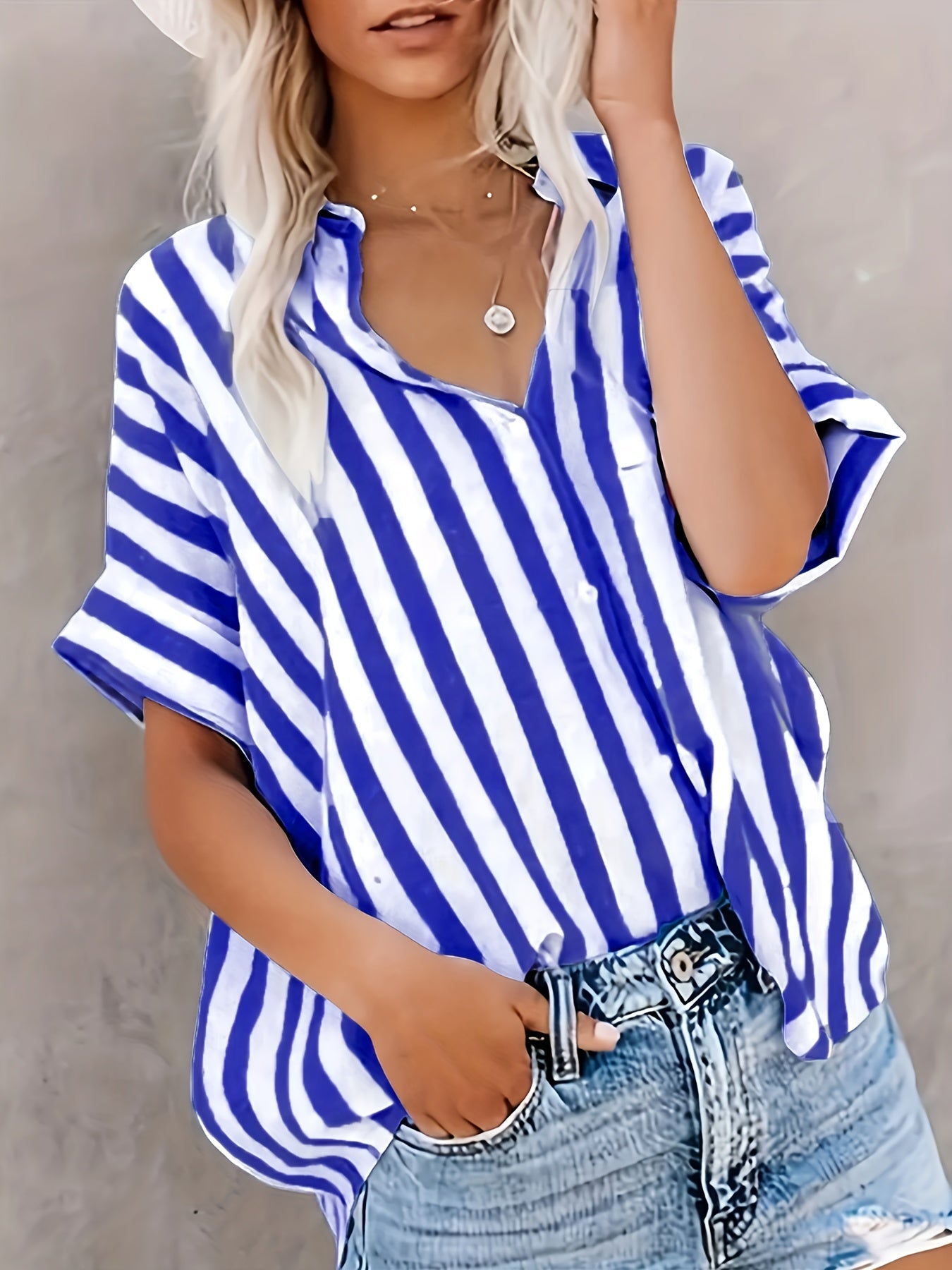 Dame afslappet stribet oversize bluse til sommer – elegant fritidsstil