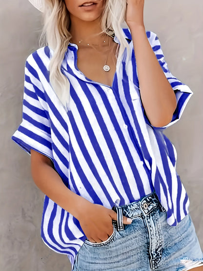 Dame afslappet stribet oversize bluse til sommer – elegant fritidsstil