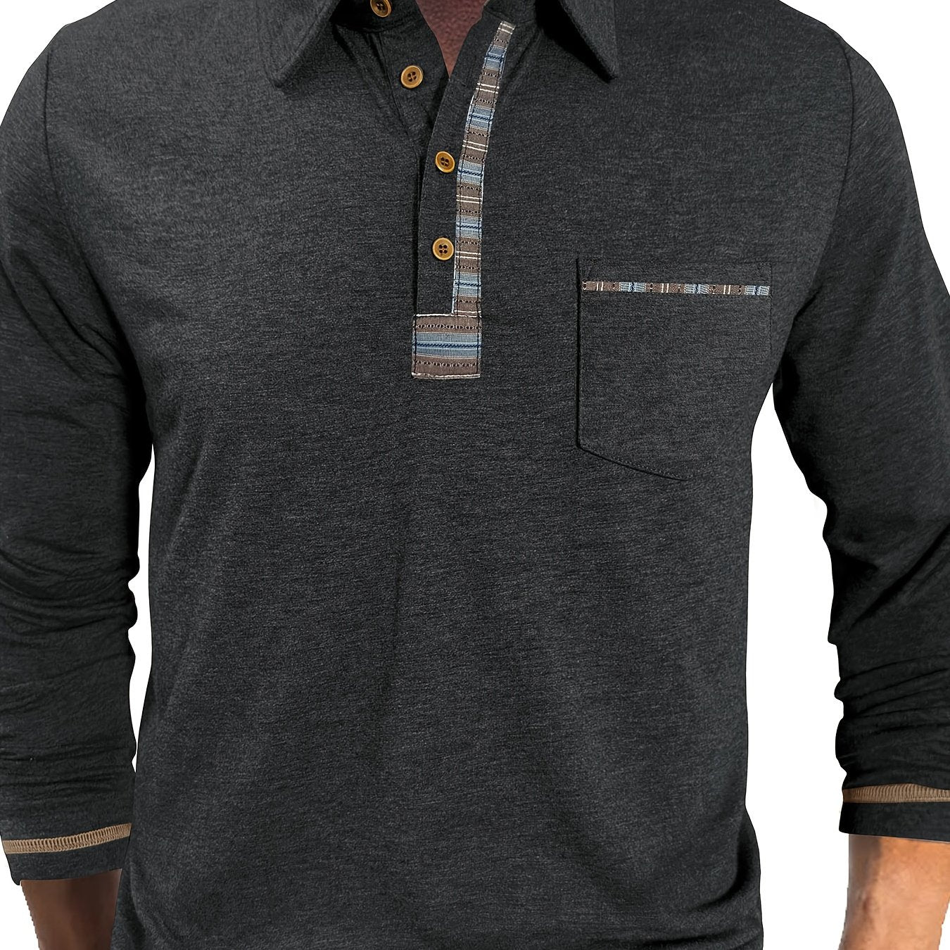 Herren Langarm Poloshirt mit Knopfleiste und Brusttasche