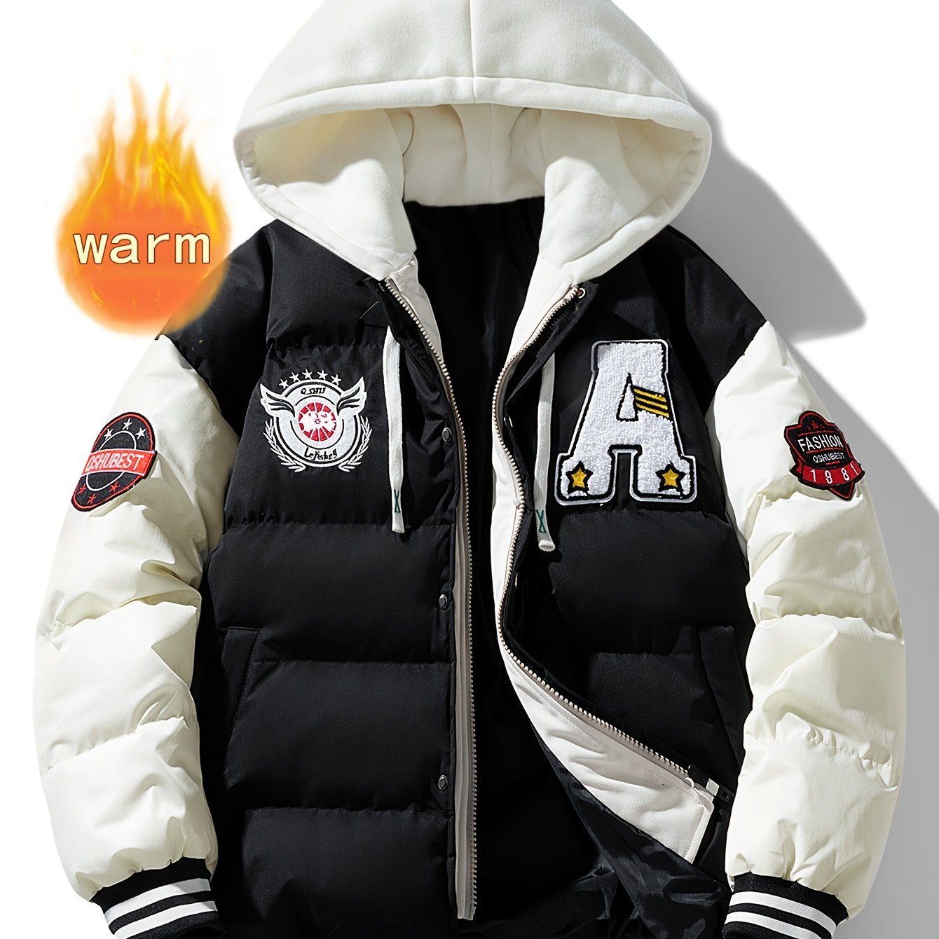 Steppjacke Herren Bomberjacke College-Stil Kapuze Grün