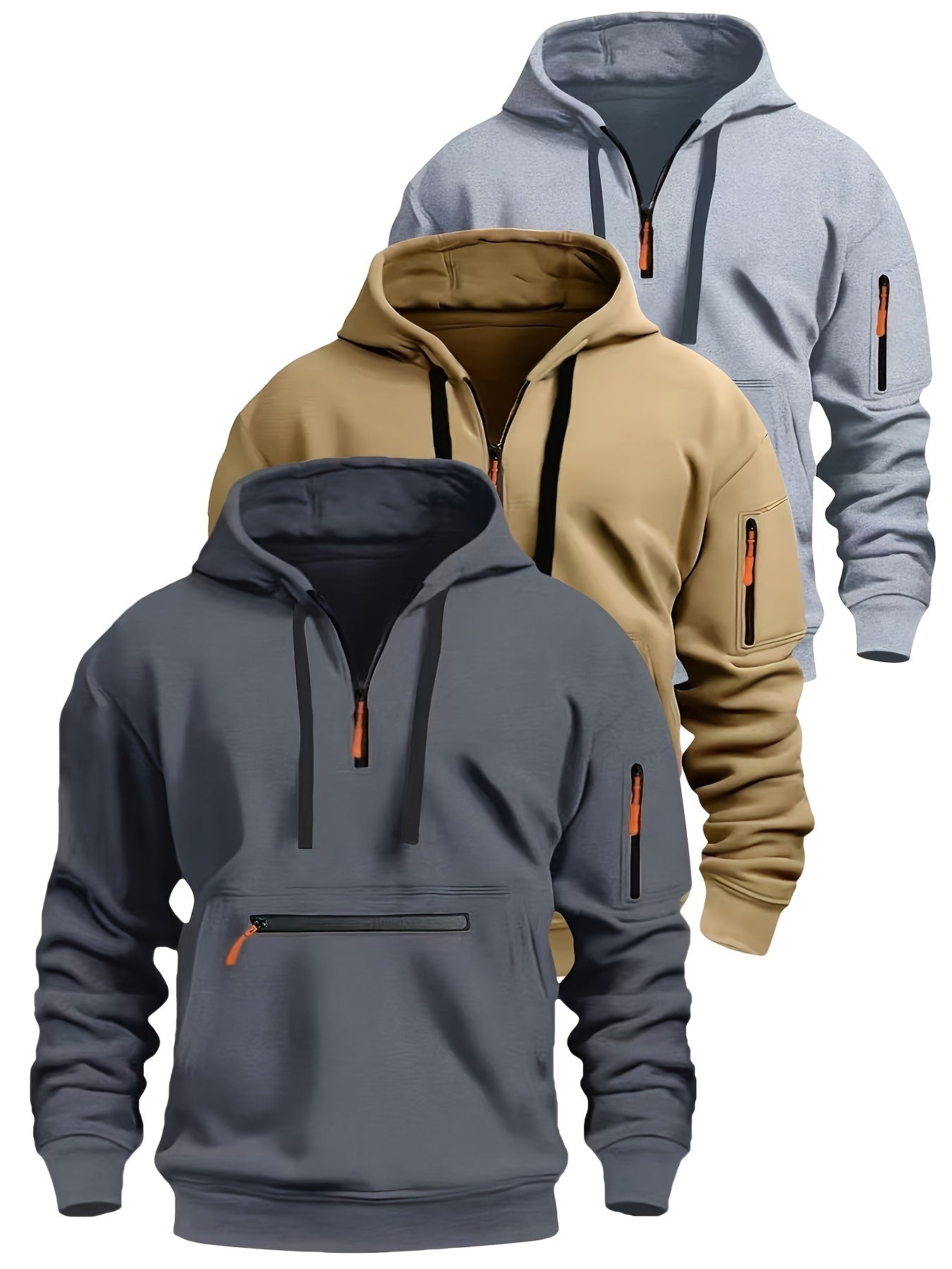 Felpa unisex con cappuccio, mezza zip e tasche con cerniera
