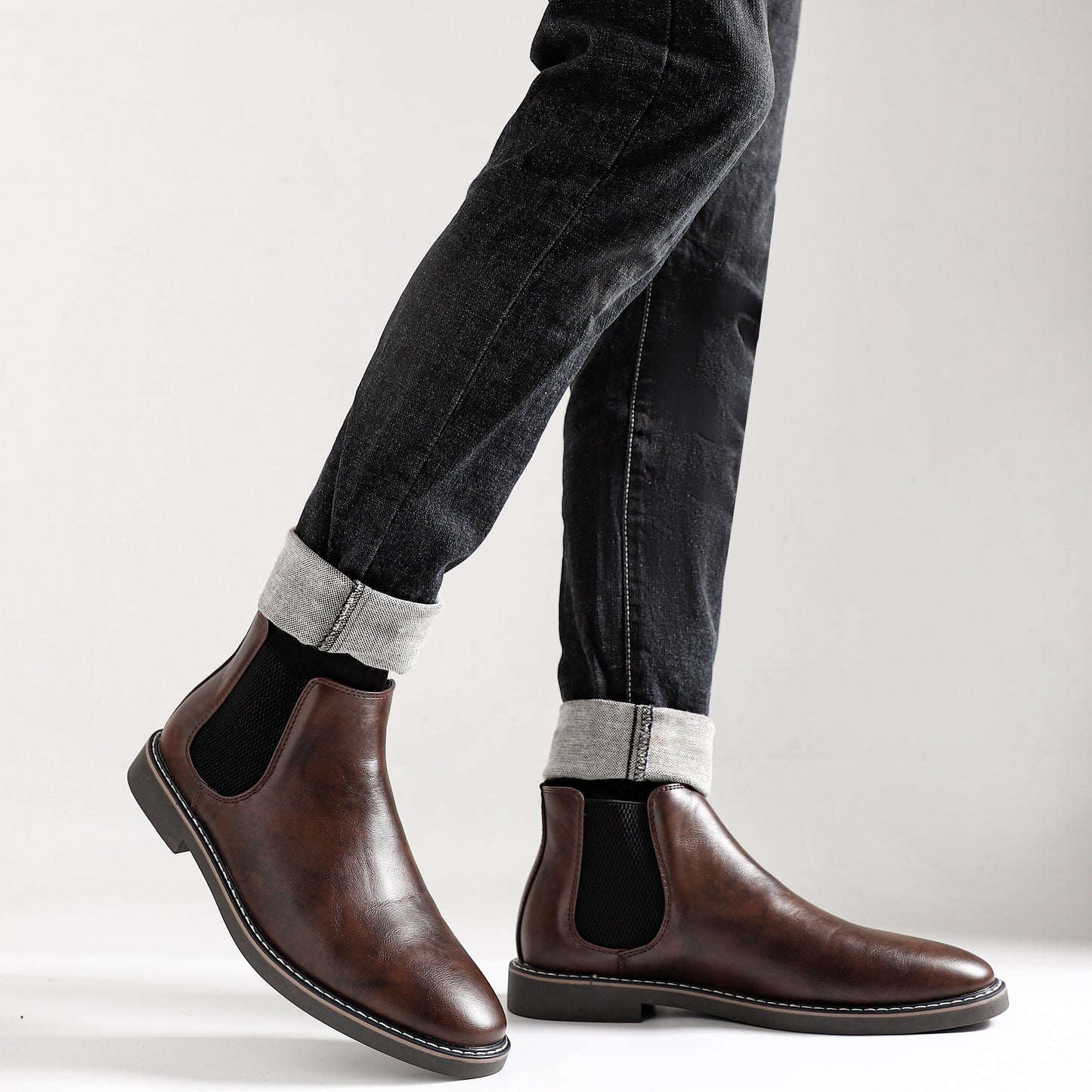 Herren Chelsea Boots Dunkelbraun mit Elastikeinsatz