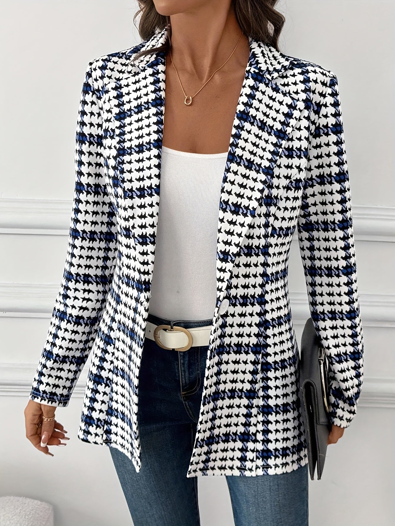 Blazer business elegante da donna con motivo pied-de-poule – Giacca elegante per ufficio e tempo libero
