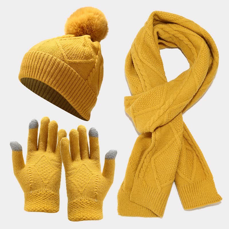 Breiset voor dames met muts, sjaal en handschoenen
