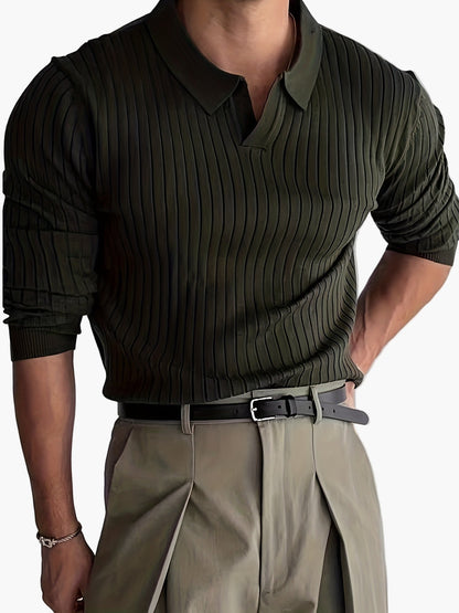 Polo de punto para hombre con estructura de canalé – Look casual elegante para otoño e invierno