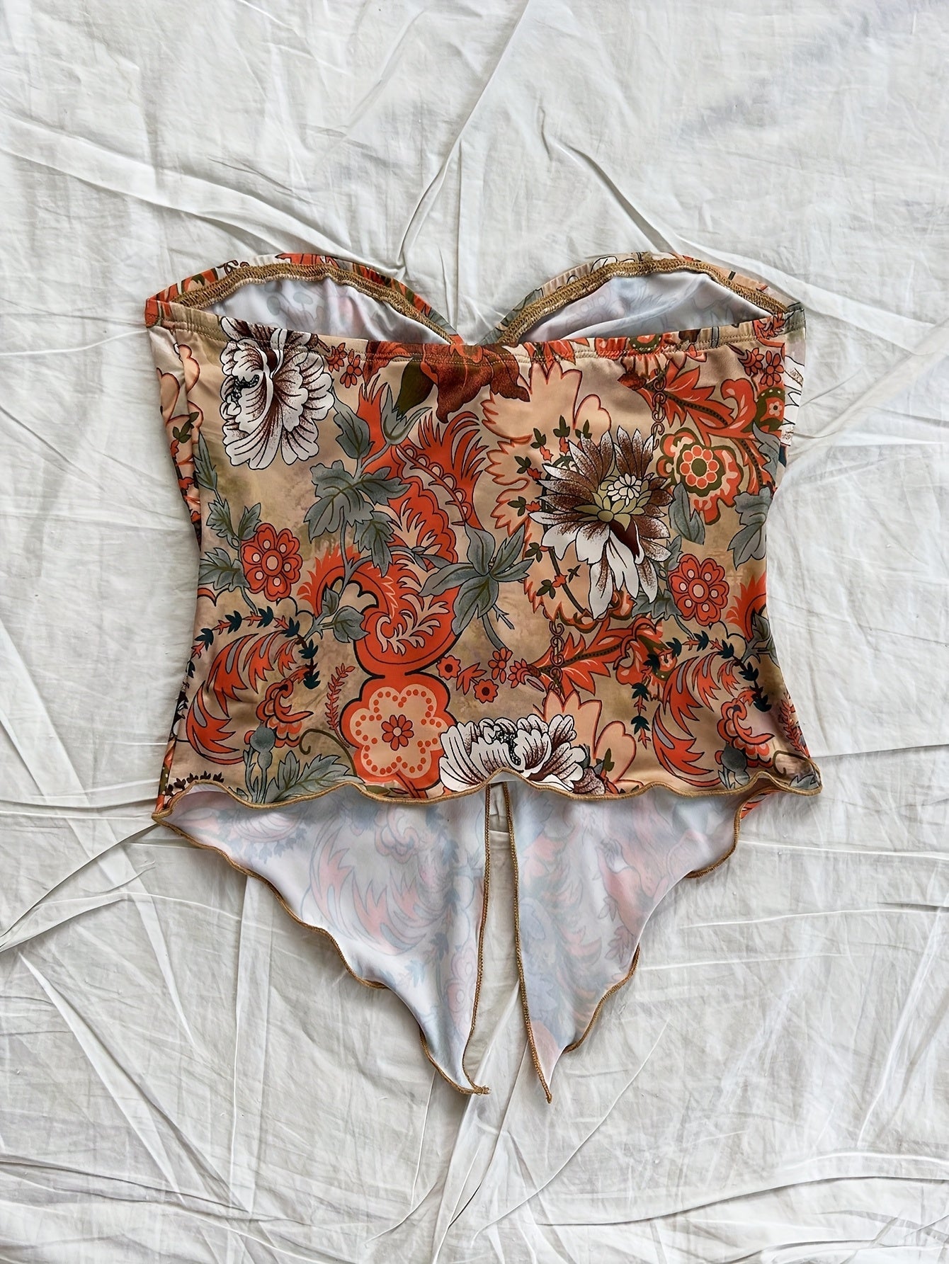 Dam Bandeau Crop Top med blommönster och knut – vintage-stil för sommar och festival