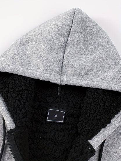 Herren Kapuzenjacke mit Reißverschluss und Teddyfutter Grau