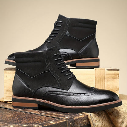 Herren Brogue Stiefel Schnürstiefeletten in Braun mit Kontrastmaterial