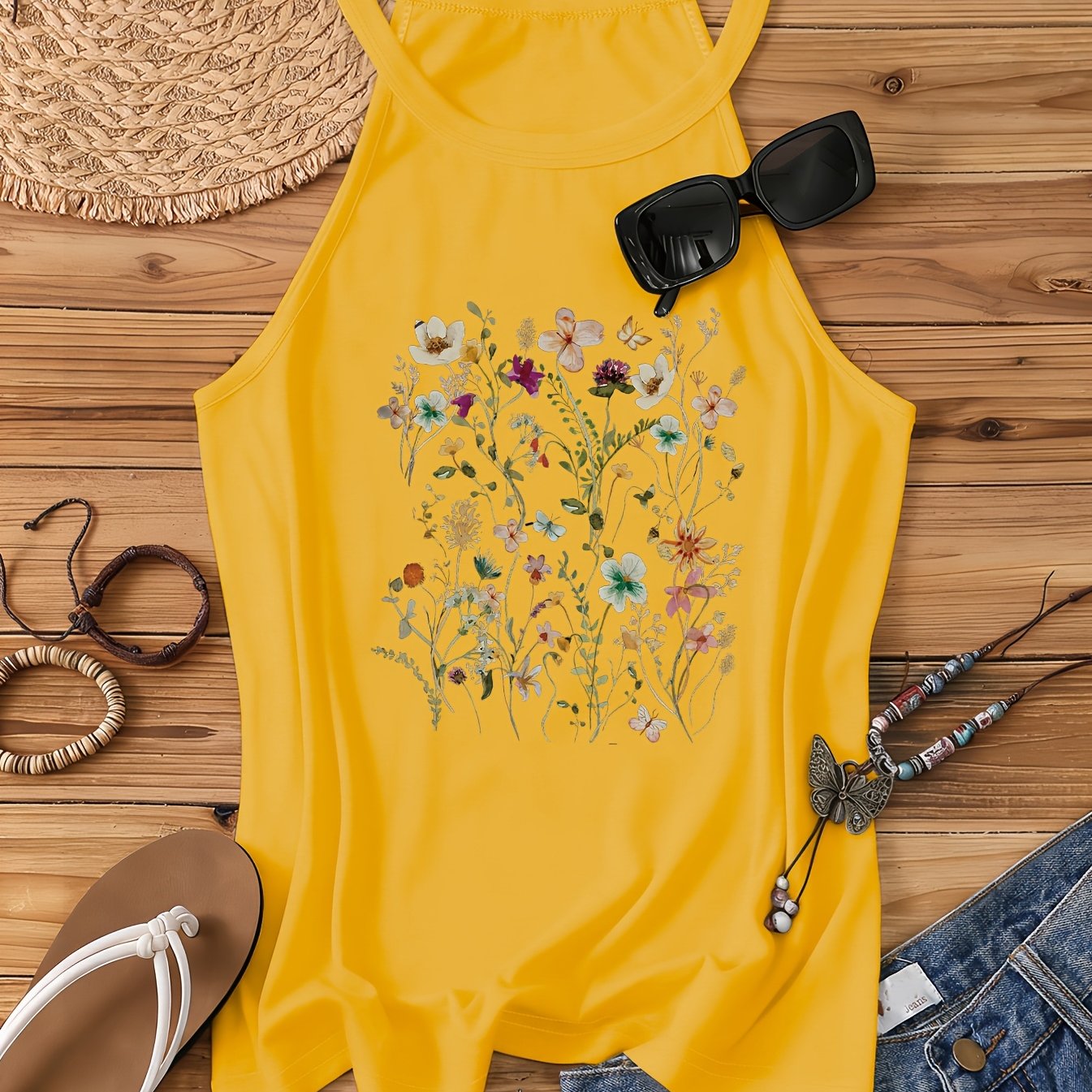 Débardeur femme à motif floral dans un style estival décontracté – Idéal pour les loisirs et les vacances