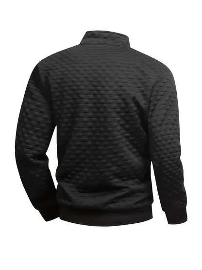Herren Halbzipper Pullover Stehkragen Sweatshirt Gesteppter Struktur-Stoff