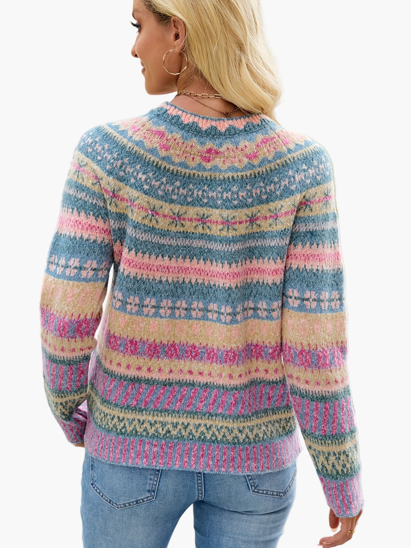 Maglione da donna in stile norvegese con scollo rotondo – Maglione alla moda per autunno e inverno