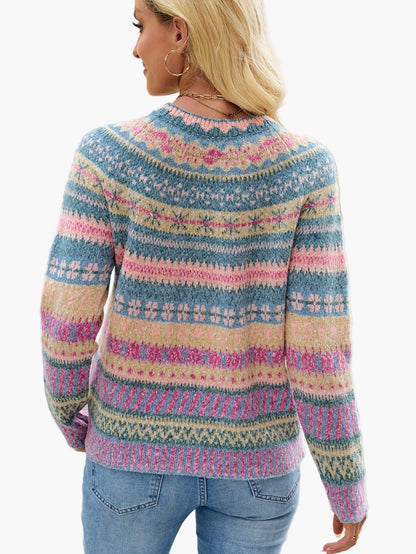 Maglione da donna in stile norvegese con scollo rotondo – Maglione alla moda per autunno e inverno