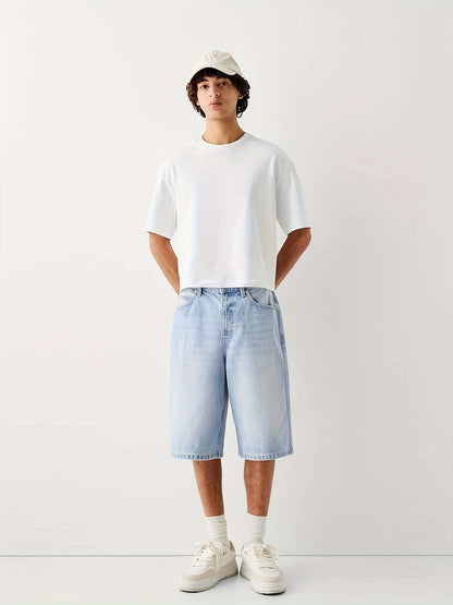 Bermuda jeans homme coupe ample – style urbain décontracté pour le quotidien et les loisirs