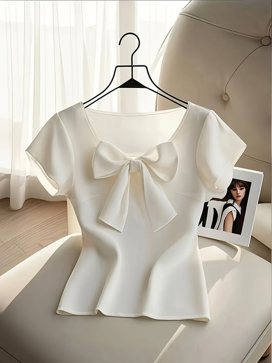 Damen Bluse mit Schleife und Kurzarm – Eleganter, Femininer Stil für Büro und Freizeit