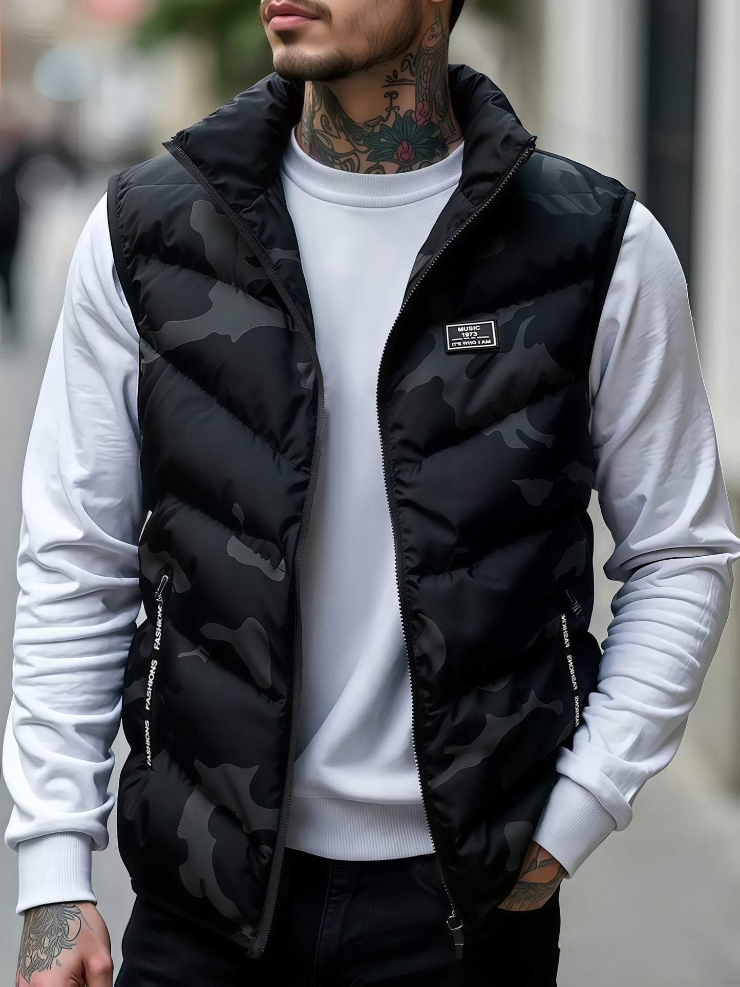 Gilet trapuntato mimetico da uomo con collo alto – gilet imbottito da outdoor
