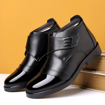 Herren Stiefelette Schwarz Glänzende Zehenkappe Klettverschluss