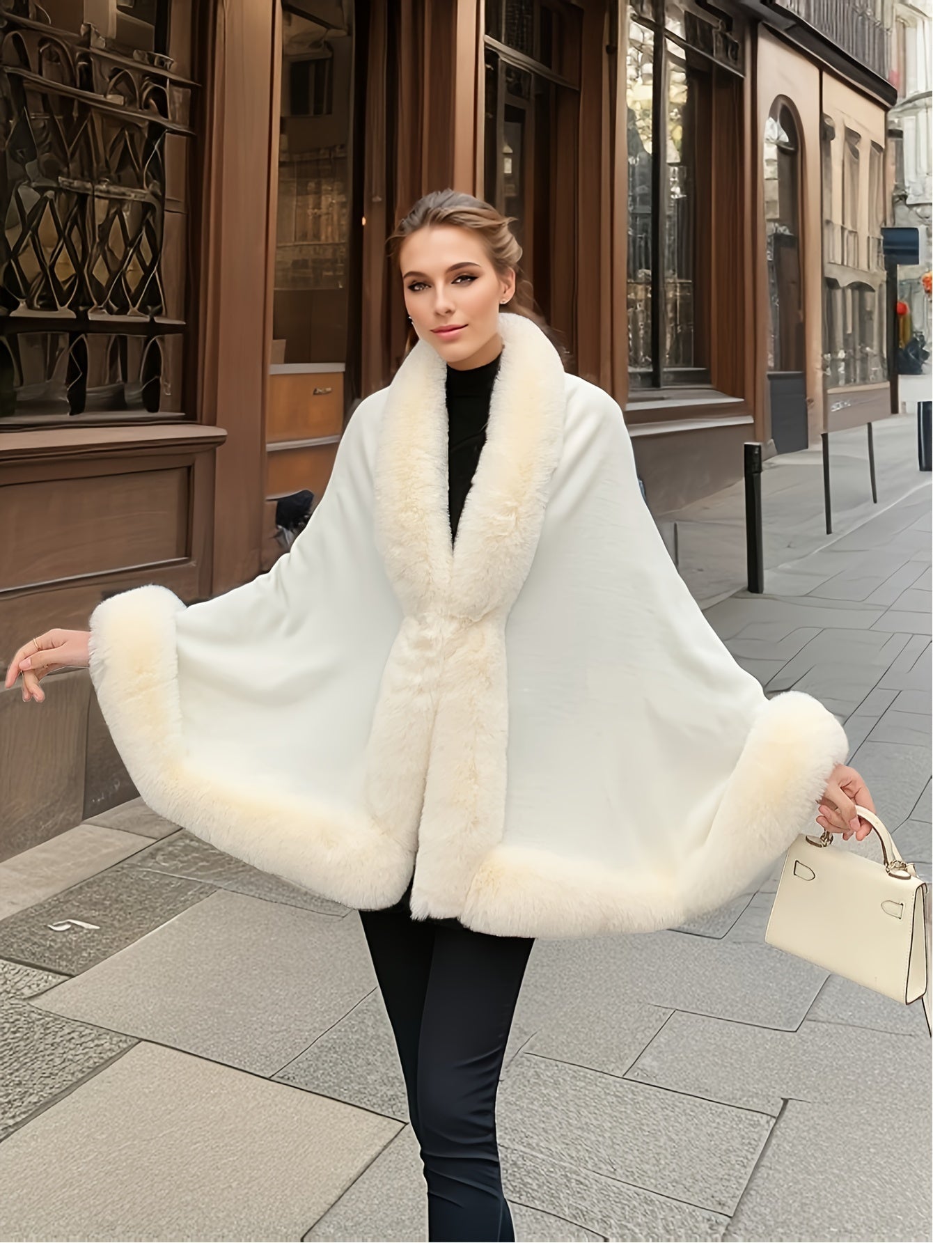 Mantella da donna con bordo in ecopelliccia: elegante poncho-stola in vari colori