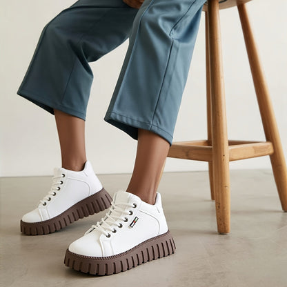 Damen Plateau High-Top Sneaker Schwarz mit brauner Sohle