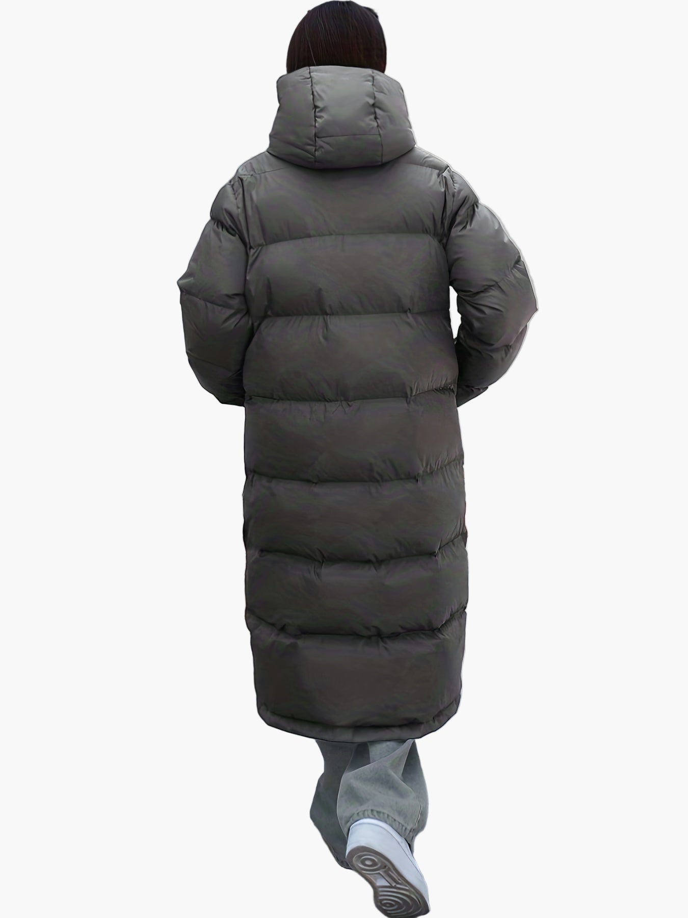 Abrigo acolchado largo de invierno para mujer elegante con capucha – Puff urbano moderno para días fríos