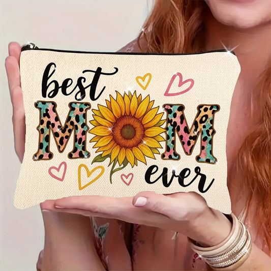 Damska kosmetyczka z motywem słonecznika i panterki – prezent Best Mom Ever, stylowe etui dla mam
