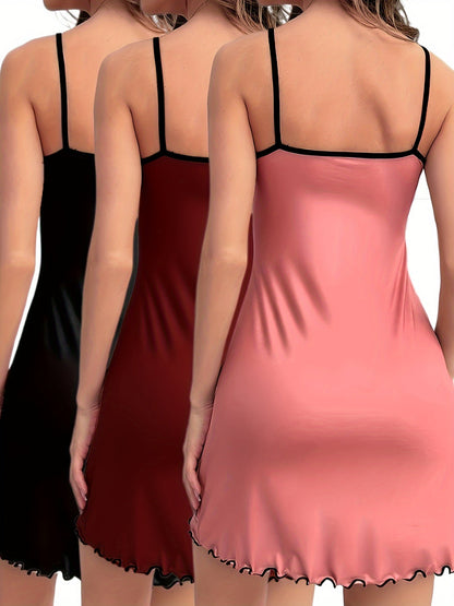 Ensemble chemise de nuit femme – Robe nuisette élégante à fines bretelles, lot de 3, parfait pour le printemps et l'été