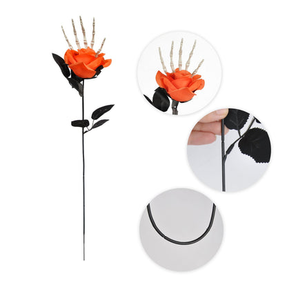 Decorazione di Halloween Rose artificiali con mano scheletro – Decorazione spaventosa per feste di Halloween