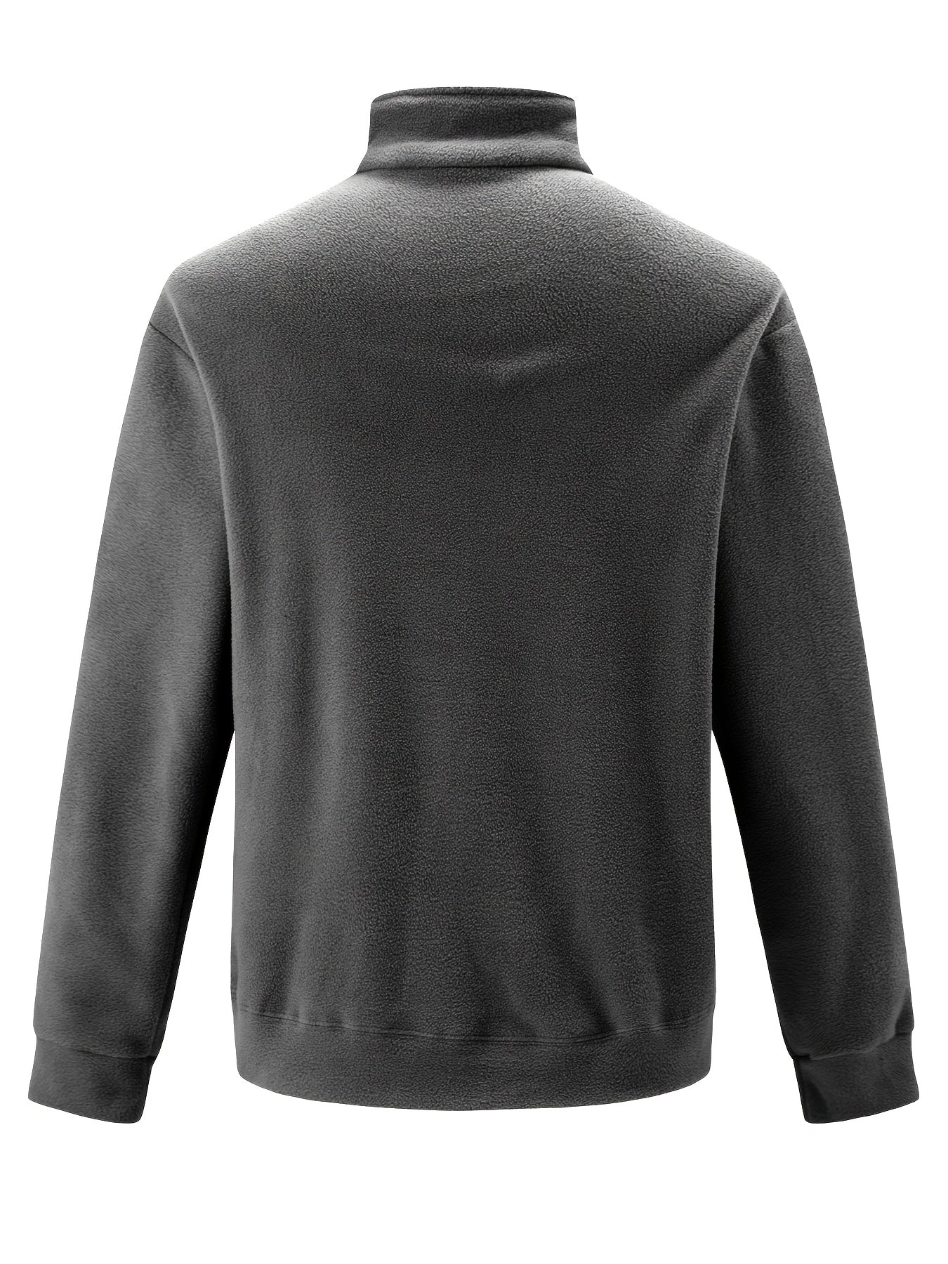 Fleece-pullover til mænd med ståkrave, halv lynlås, lange ærmer og lomme