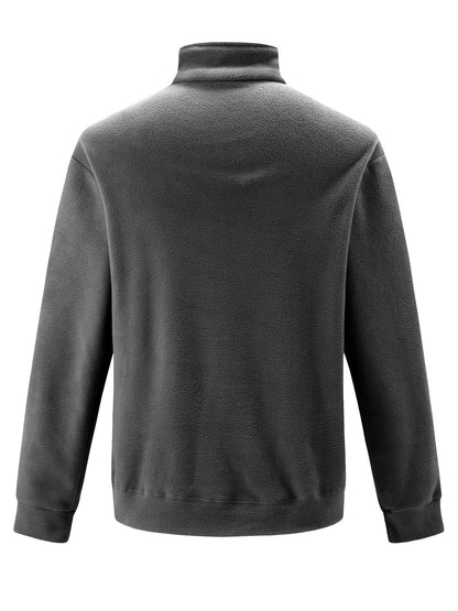 Fleece-pullover til mænd med ståkrave, halv lynlås, lange ærmer og lomme
