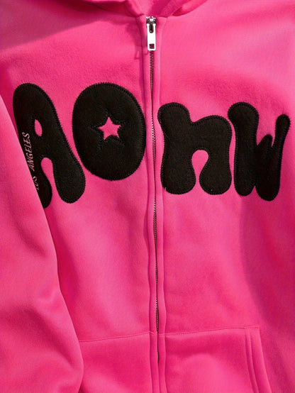 Hoodie mit Reißverschluss, Kapuze und Stern-Applikation, Rosa