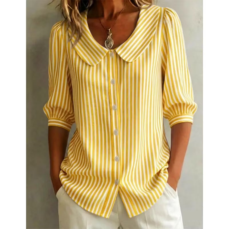 Gestreepte blouse voor dames met knopen