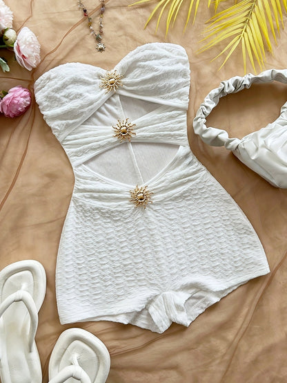 Dame badedragt retro bandeau étstykke med leopardmønster – sexet vintage stil til strand og pool