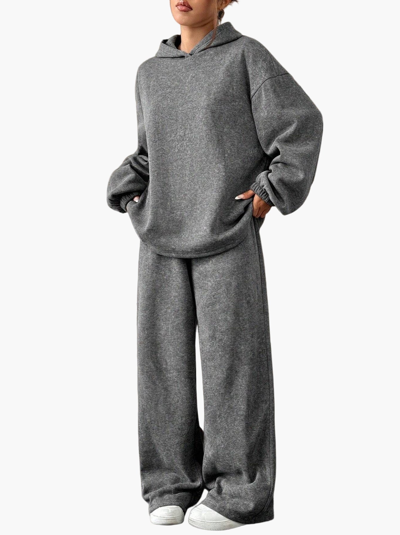 Dam Loungewear Set Hoodie och Vida Byxor – Elegant fritidslook för höst & vinter