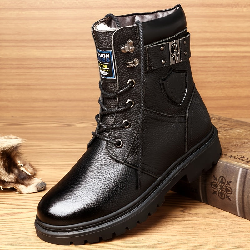 Herren Schnürstiefel Profilsohle in Schwarz und Braun