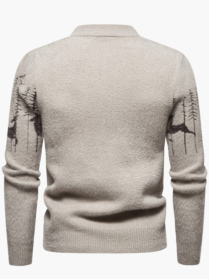 Pull homme avec motif forêt et cerf – Pull d'hiver élégant pour les loisirs et le quotidien