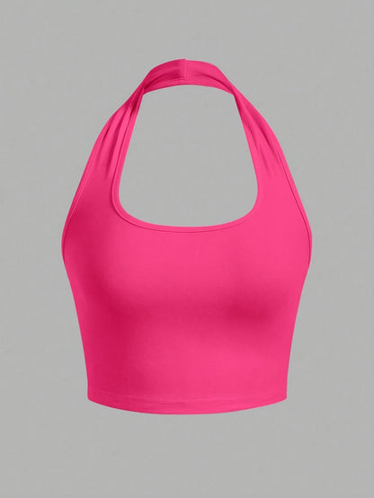 Dame Halterneck Croptop med åben ryg – Moderne sommerbasic til fritid og fest