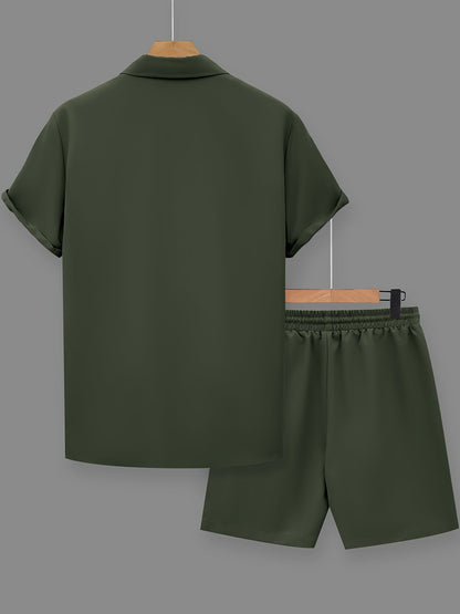 Set estivo casual uomo con stampa statement – Camicia a maniche corte & pantaloncini, streetwear urbano, outfit da tempo libero