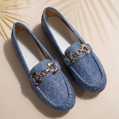 Damen Mokassins Slip-On Freizeitschuhe mit Kettendetail – Bequeme Alltagsloafers für Stil und Komfort