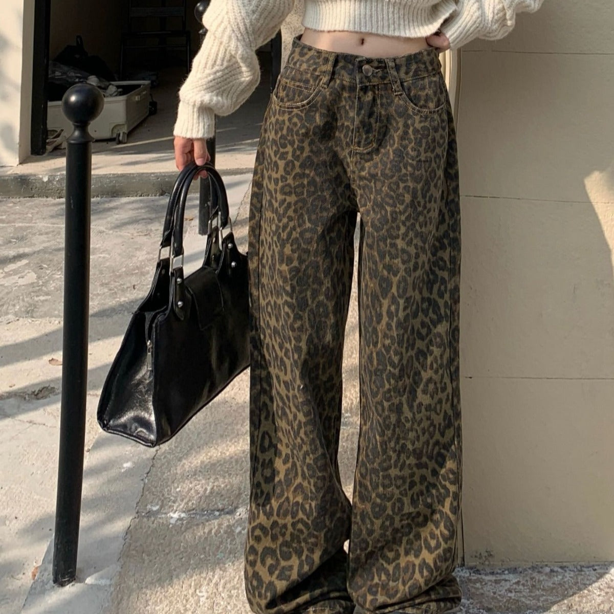 Christine – Leopardenmuster Weite Jeans mit lässigem Schnitt