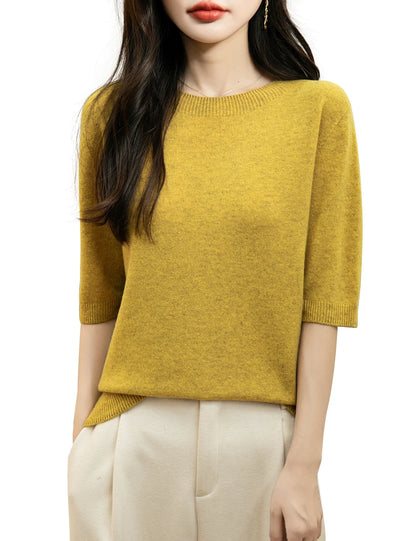 Pullover da donna a maniche corte in maglia con scollo rotondo, in vari colori
