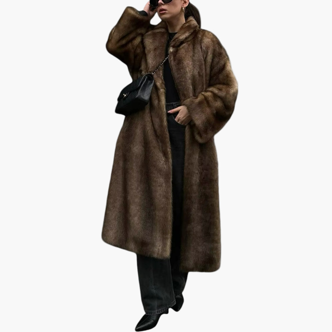 Trench-coat d'hiver femme manteau en fausse fourrure vintage long élégant
