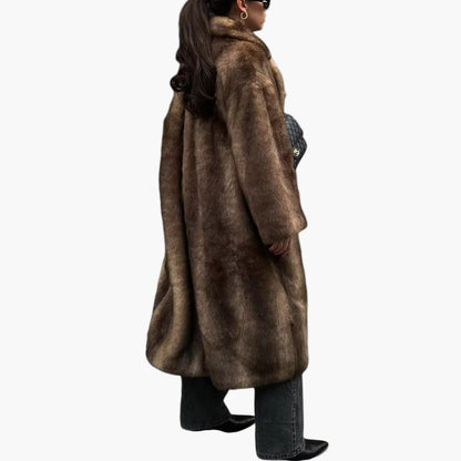 Trench-coat d'hiver femme manteau en fausse fourrure vintage long élégant