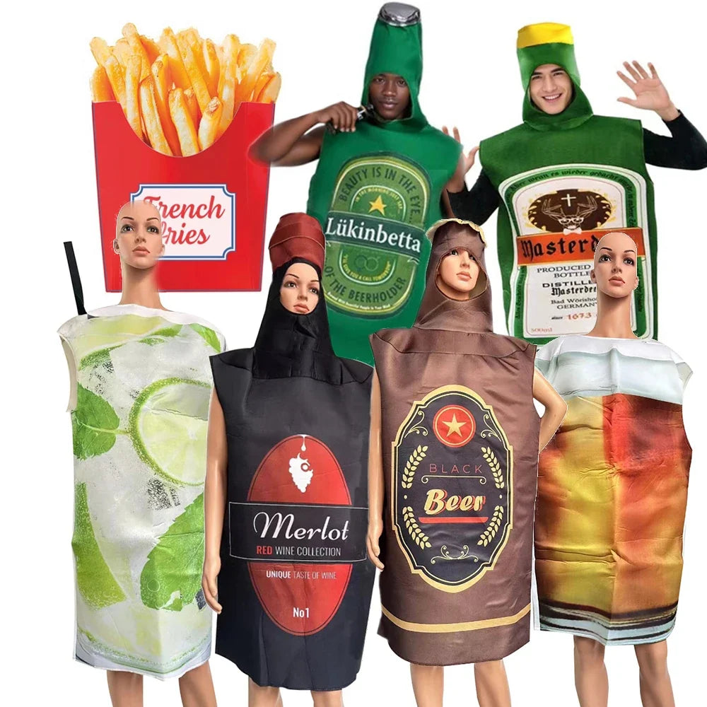 Kostuum fles glas frietjes unisex carnavalskostuum feest carnaval