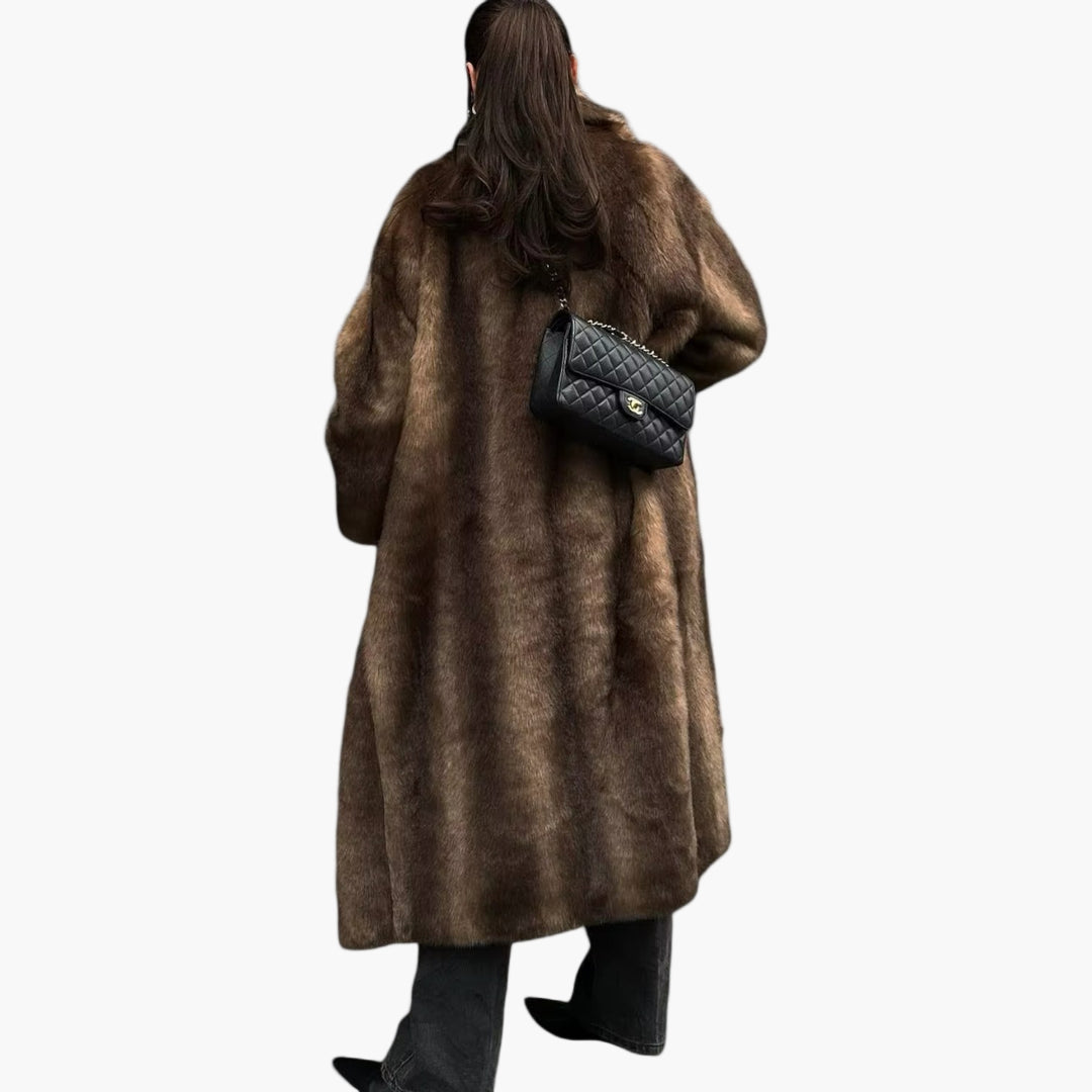 Trench-coat d'hiver femme manteau en fausse fourrure vintage long élégant