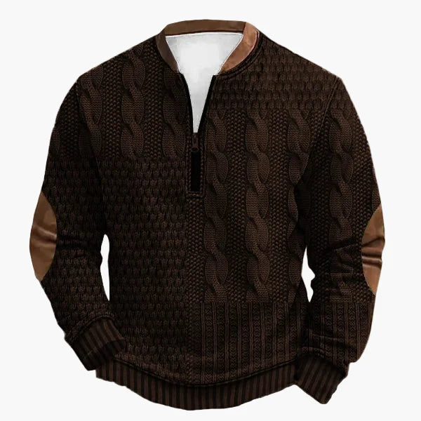 Herre striktrøje med halv lynlås – Moderigtig fritidstrøje i patchwork-look