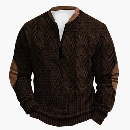 Herre striktrøje med halv lynlås – Moderigtig fritidstrøje i patchwork-look