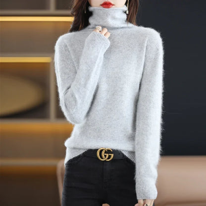 Dame-rullekravepullover, lange ærmer, blødt materiale