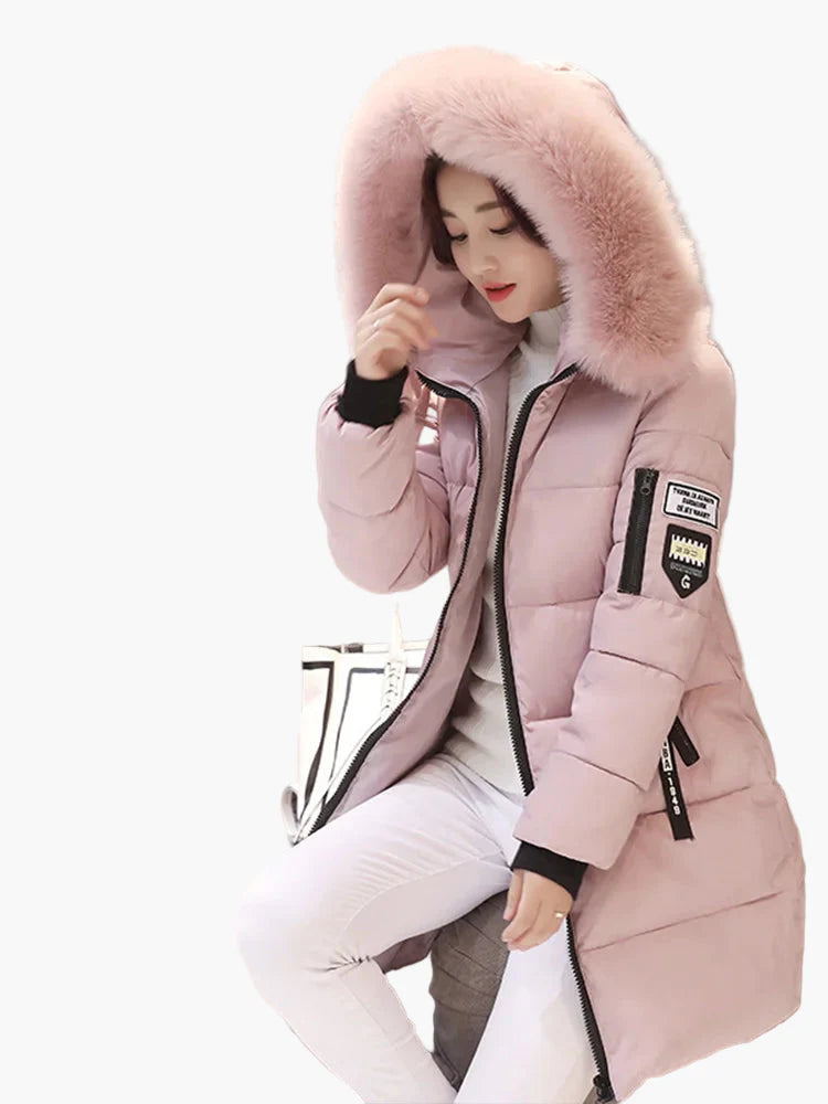 Cappotto imbottito invernale da donna con cappuccio e dettagli alla moda – Parka lungo per i giorni freddi