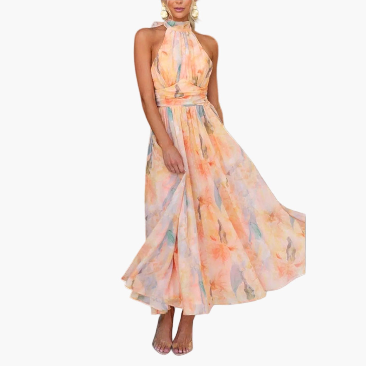 Damen Maxikleid im Wasserfarben-Design – Elegantes Sommerkleid für festliche Anlässe und Events