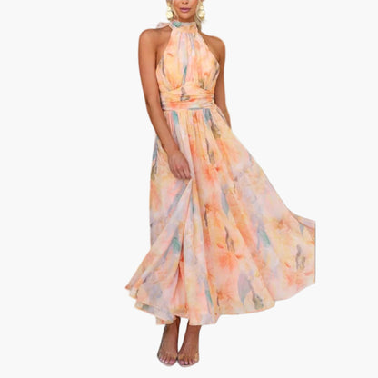 Damen Maxikleid im Wasserfarben-Design – Elegantes Sommerkleid für festliche Anlässe und Events