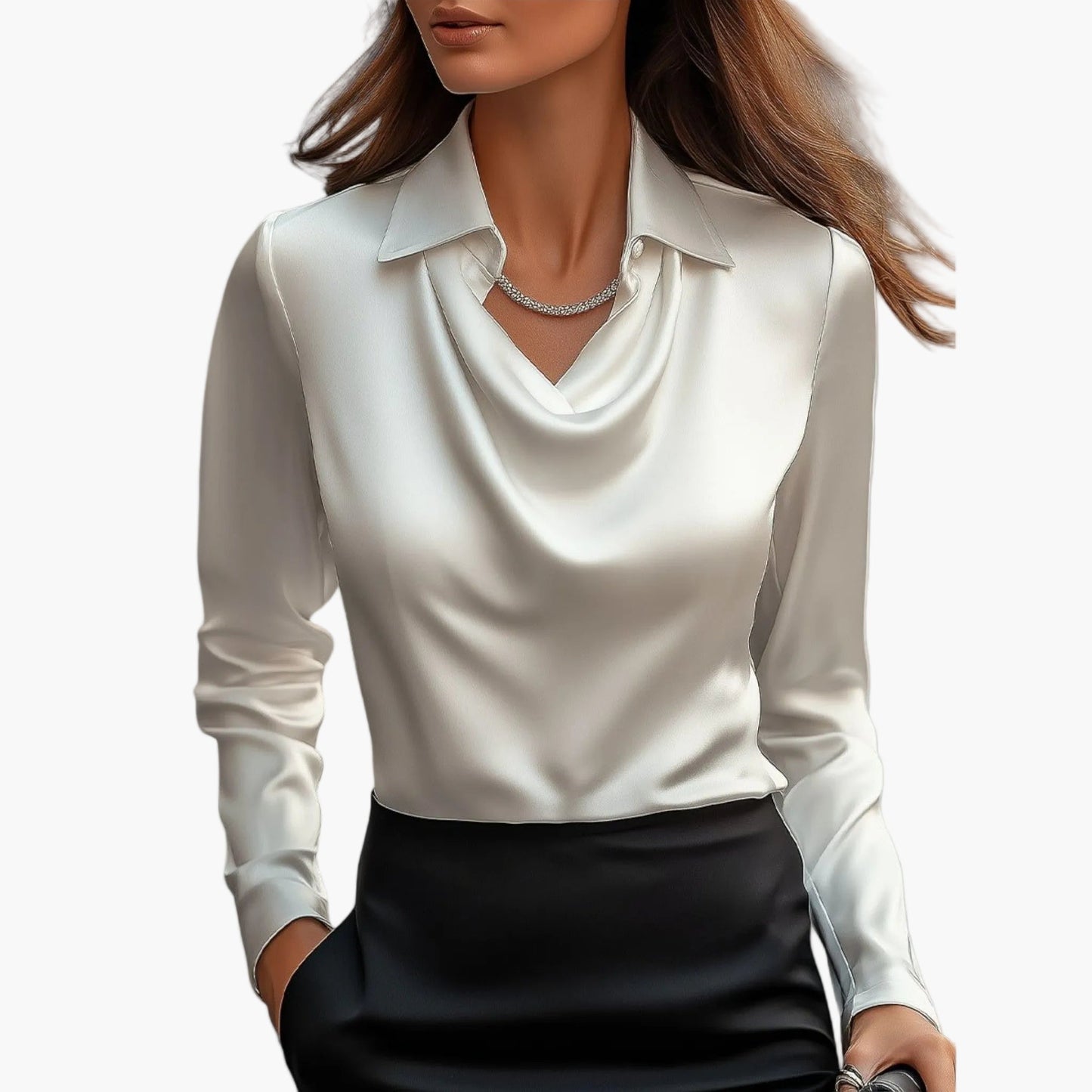 Blouse business femme à col cascade – Élégante blouse à manches longues pour bureau et occasions festives